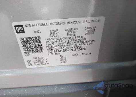 2023 Chevrolet Equinox Lt z USA, uszkodzony, nr VIN 3GNAXKEG2PL272426